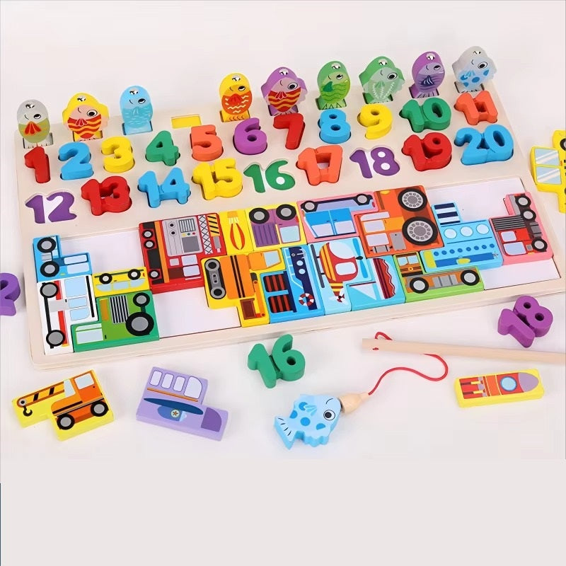 Wooden 4 in 1 Montessori logarithmic Activity Busy Board