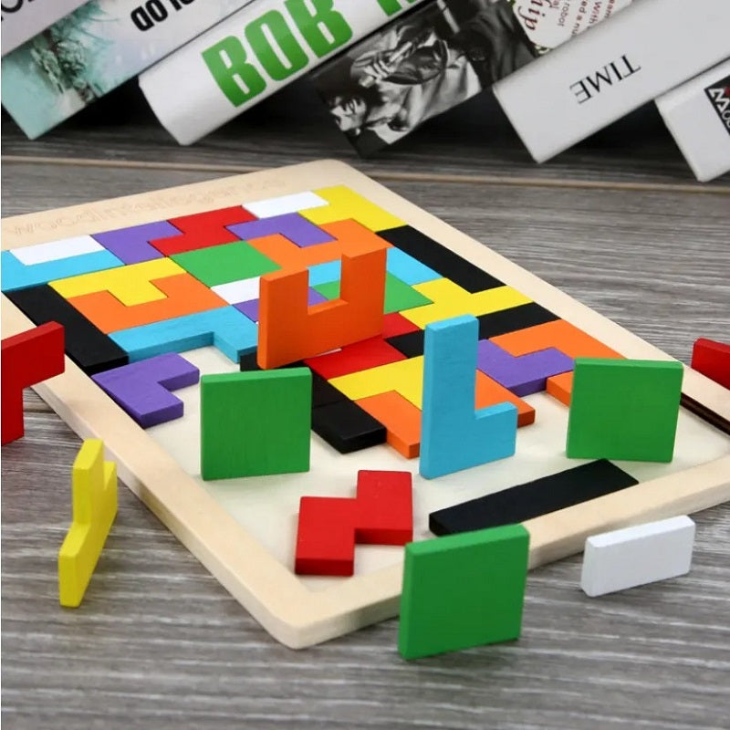 Wooden Tetris Jigsaw Puzzle Board