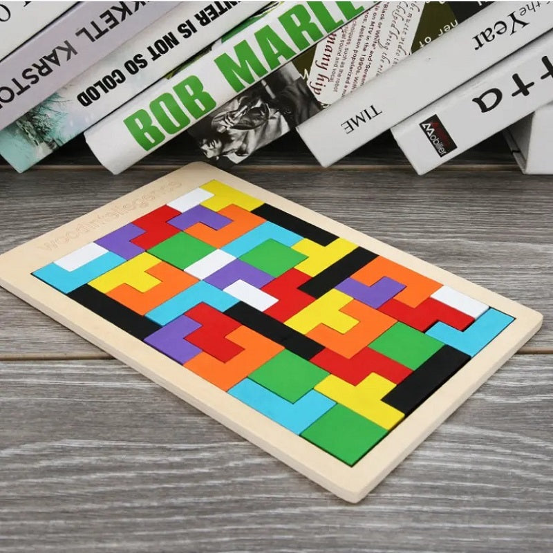Wooden Tetris Jigsaw Puzzle Board