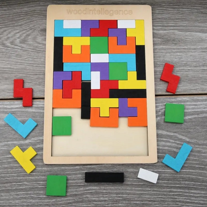 Wooden Tetris Jigsaw Puzzle Board