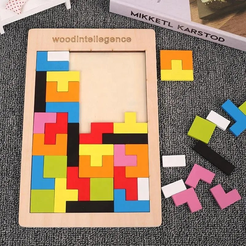 Wooden Tetris Jigsaw Puzzle Board