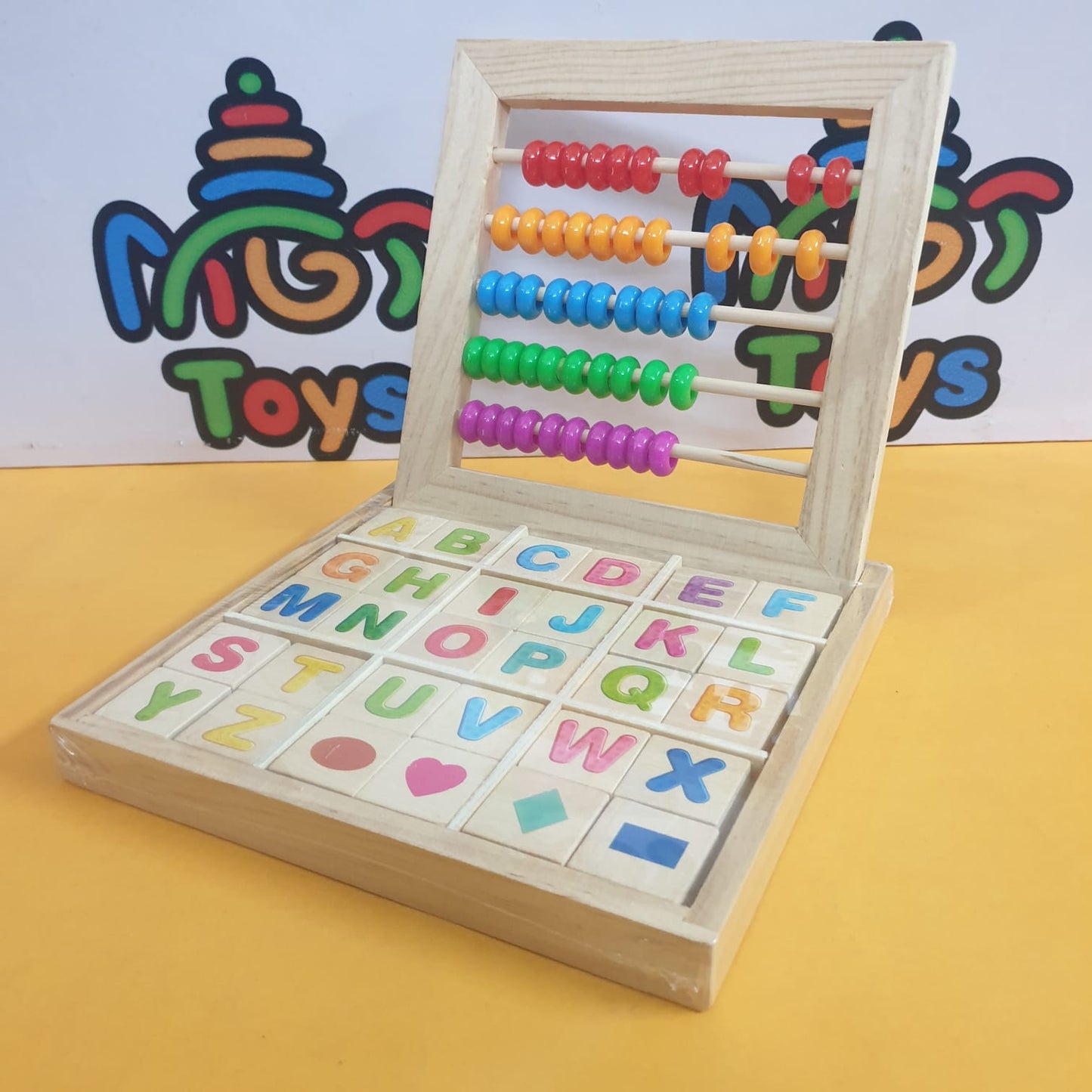 Wooden Abacus Counting Rack With Capital Alphabets Blocks