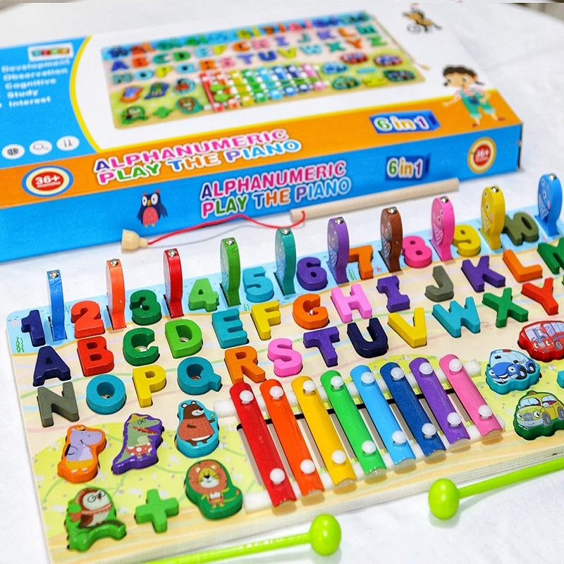 Wooden 6 in 1 Montessori logarithmic Activity Busy Board