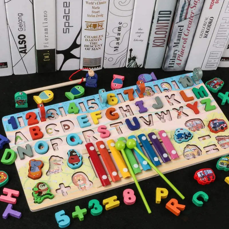 Wooden 6 in 1 Montessori logarithmic Activity Busy Board