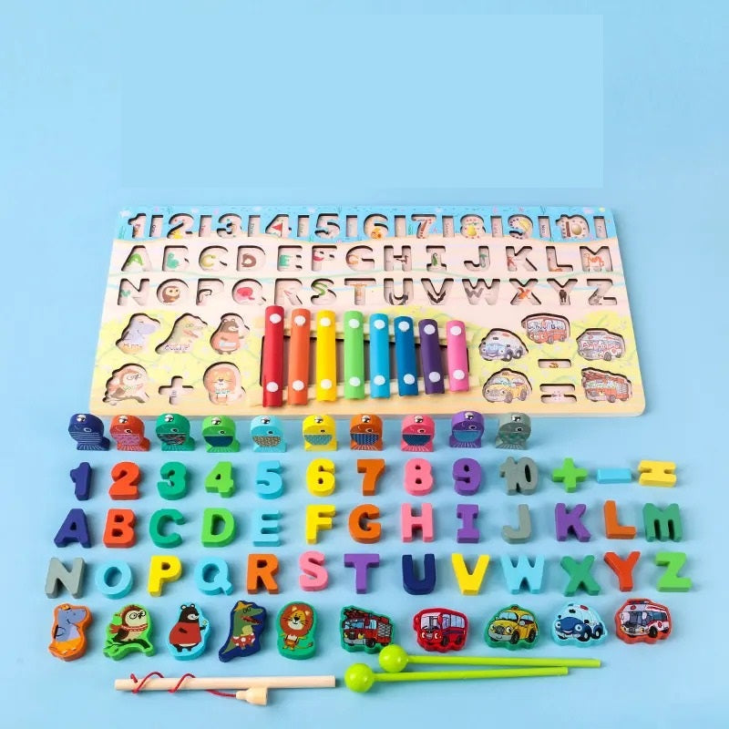 Wooden 6 in 1 Montessori logarithmic Activity Busy Board