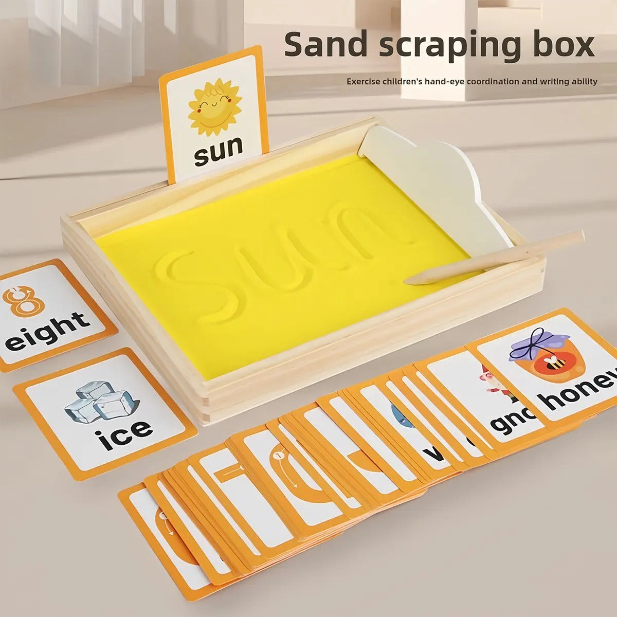 Wooden Wordpad Sand Drawing Board With Flash Cards