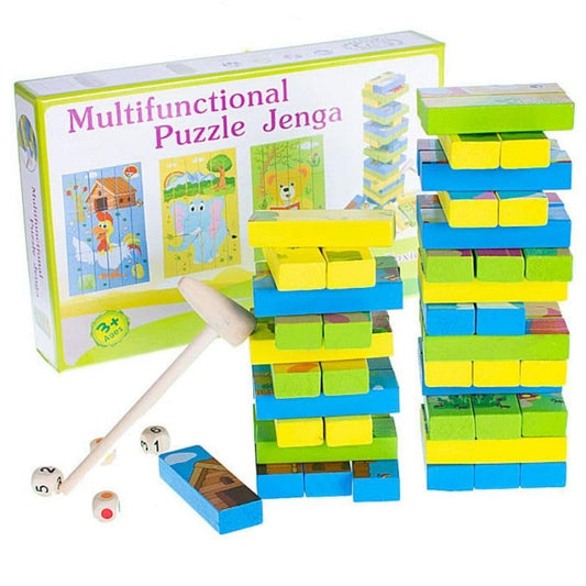 Wooden multifunctional Cartoon Puzzle & Jenga Set