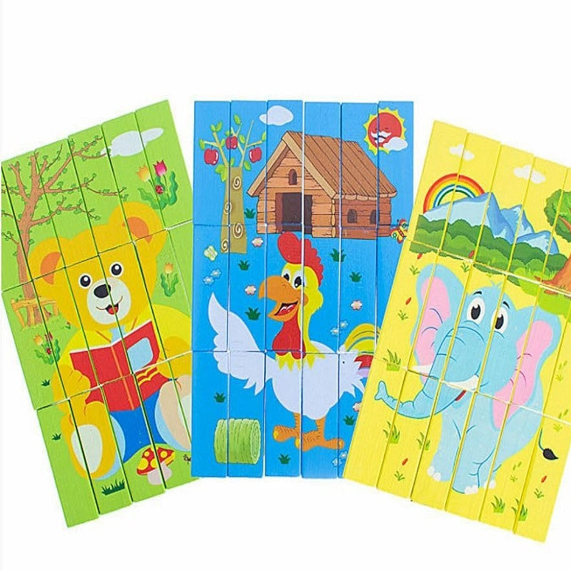 Wooden multifunctional Cartoon Puzzle & Jenga Set