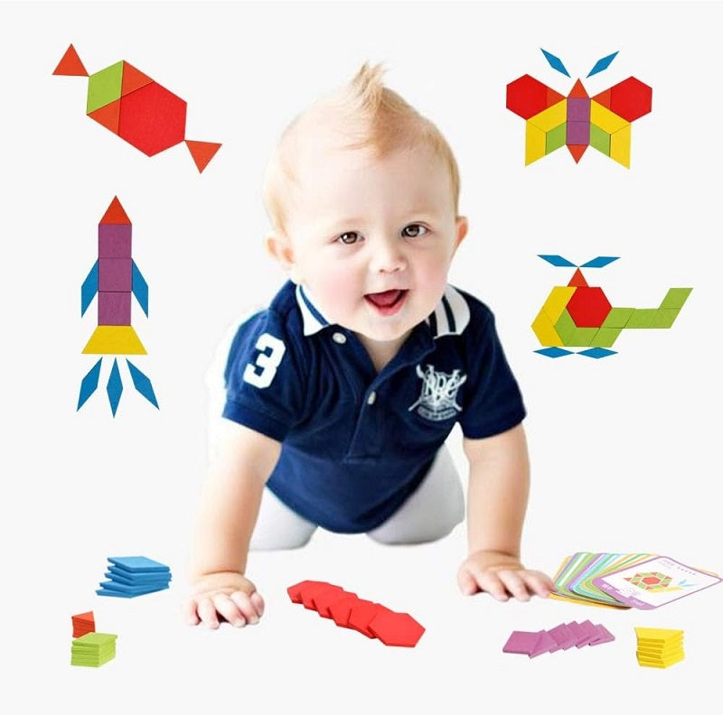 Wooden Geometric Shapes Tangram Puzzle 250 Pcs Set