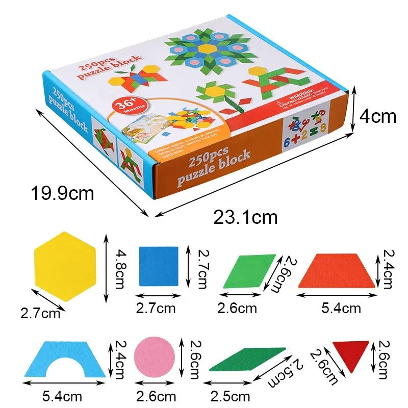 Wooden Geometric Shapes Tangram Puzzle 250 Pcs Set