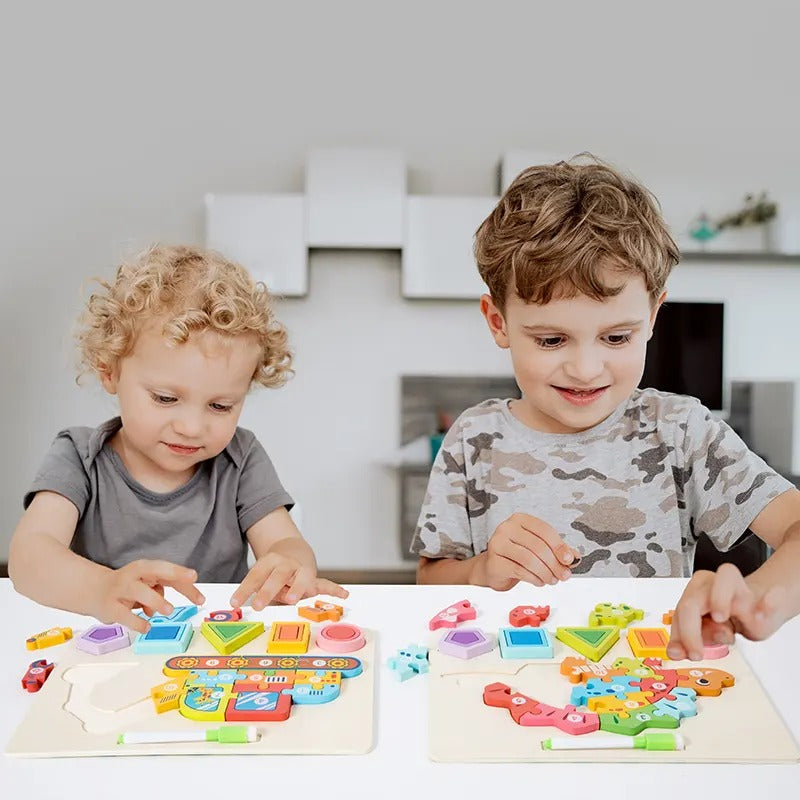 Wooden Multifunction Jigsaw Puzzle Sorting & Drawing Board