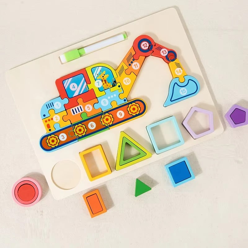 Wooden Multifunction Jigsaw Puzzle Sorting & Drawing Board