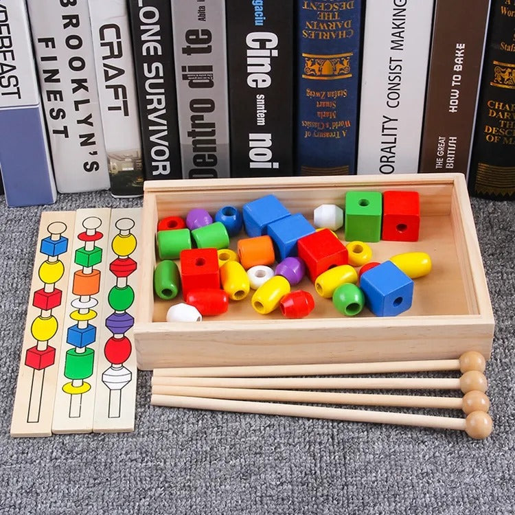 Wooden Montessori Stick Beaded Activity Box