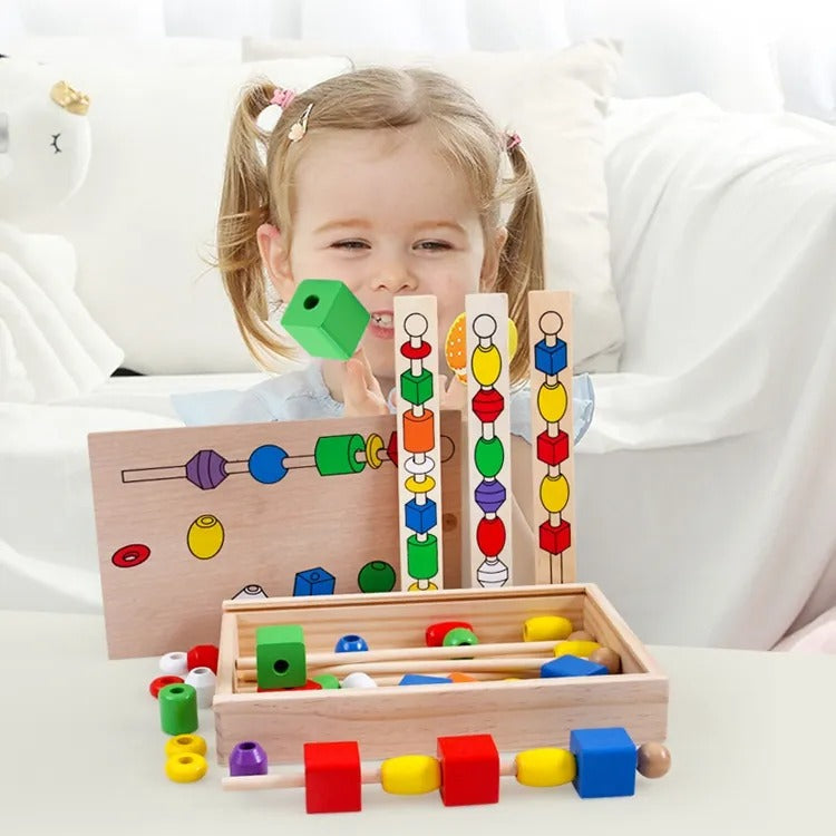 Wooden Montessori Stick Beaded Activity Box