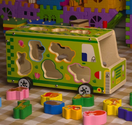 Wooden Colorful Animal Sorting Bus