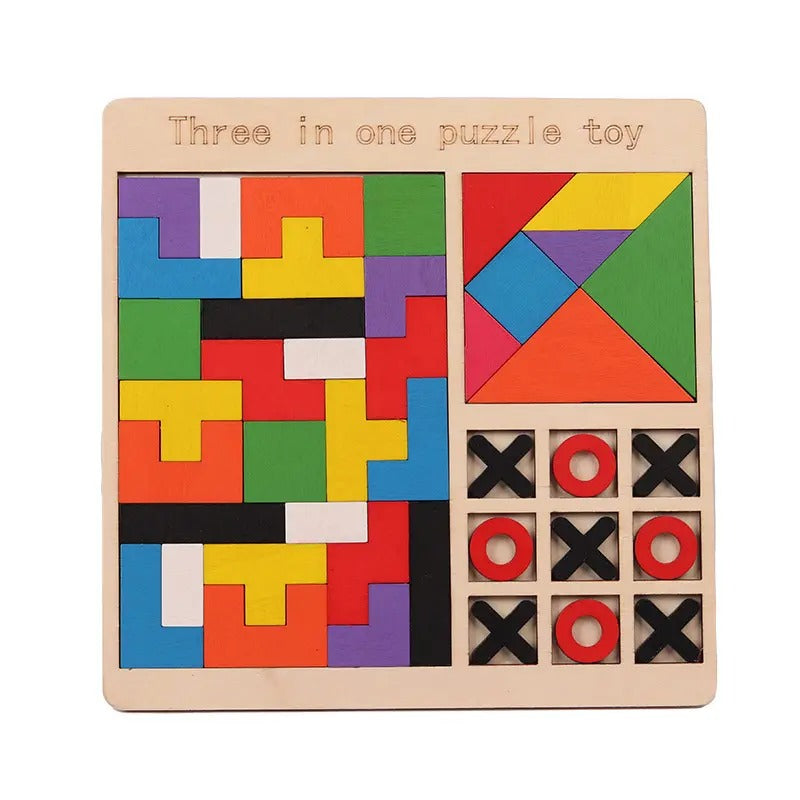Wooden Montessori 3 in 1 Puzzle Activity Board