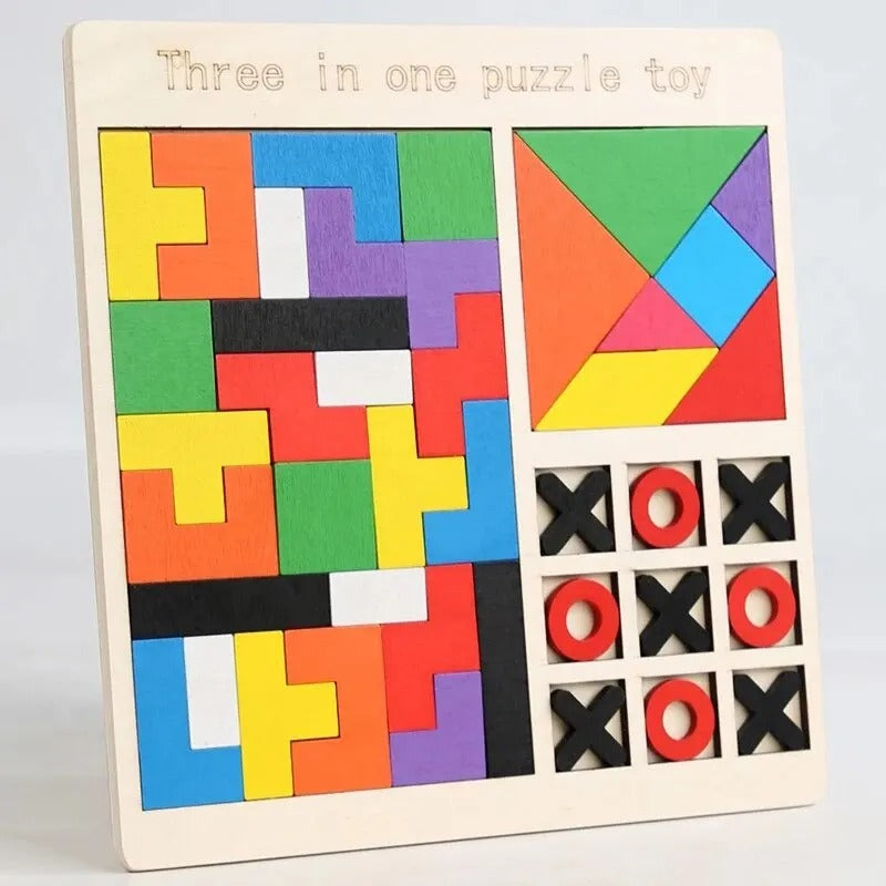 Wooden Montessori 3 in 1 Puzzle Activity Board