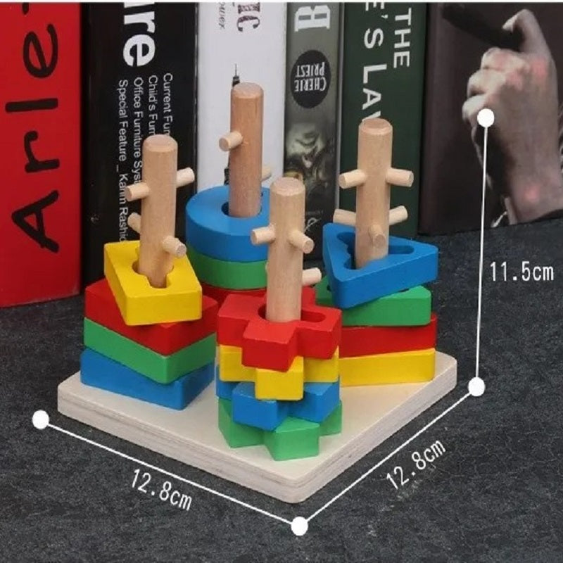 Wooden 4 Column Geometric Shapes Sorting Set