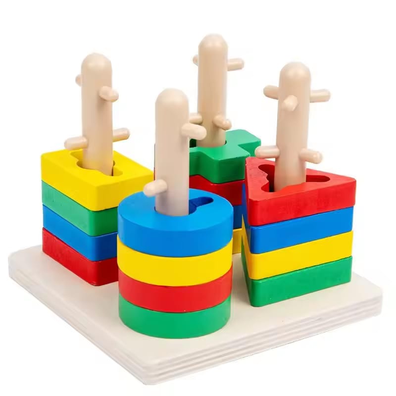 Wooden 4 Column Geometric Shapes Sorting Set