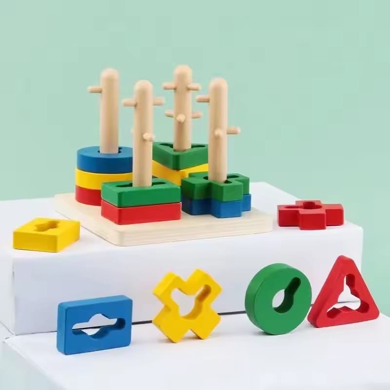 Wooden 4 Column Geometric Shapes Sorting Set