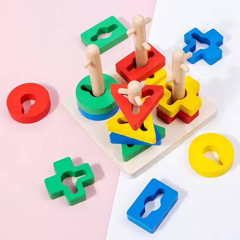 Wooden 4 Column Geometric Shapes Sorting Set