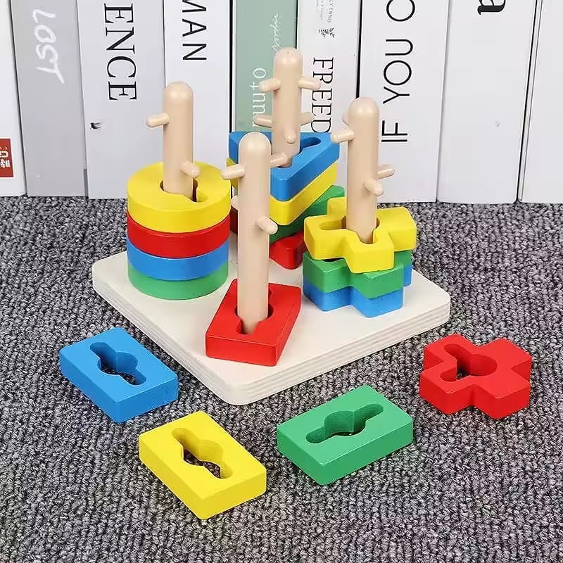 Wooden 4 Column Geometric Shapes Sorting Set