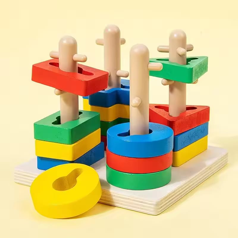 Wooden 4 Column Geometric Shapes Sorting Set