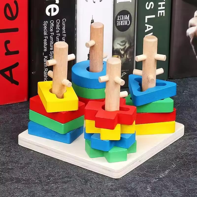 Wooden 4 Column Geometric Shapes Sorting Set