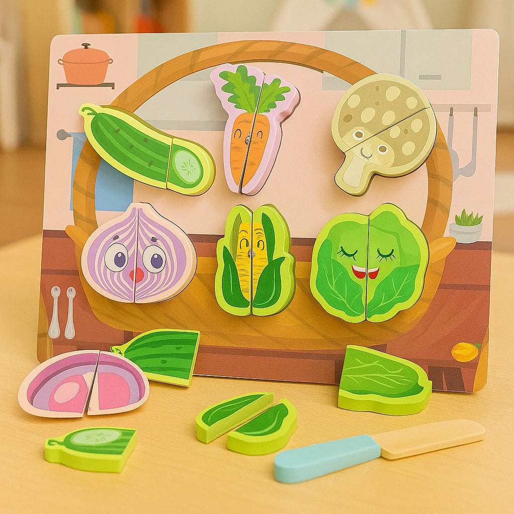 Wooden 3D Vegetable Cutting Puzzle Sorting Board