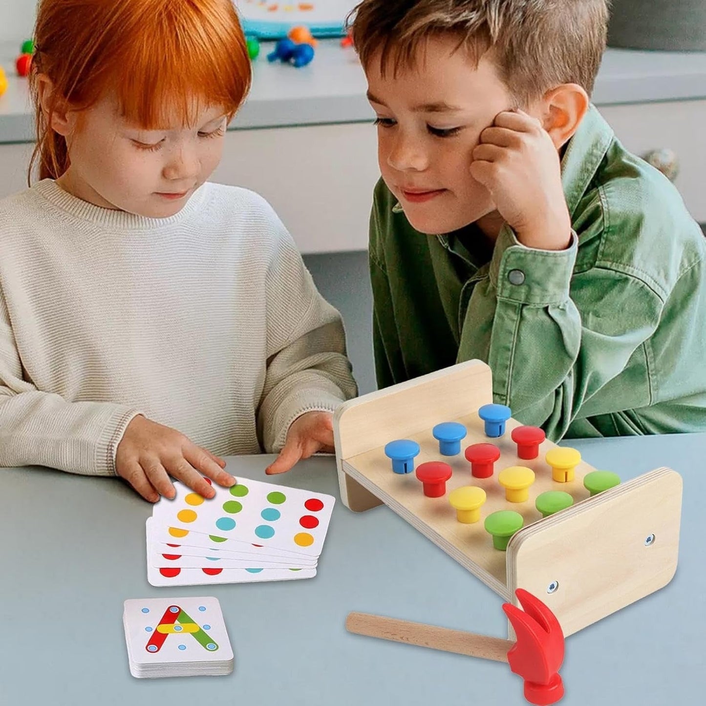Wooden Montessori Knocking Nail Table & Versatile Puzzle Set