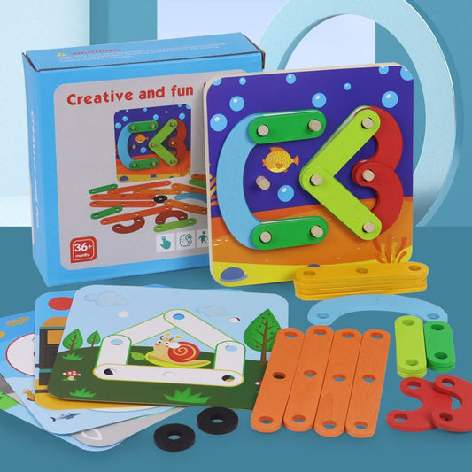 Wooden Bar Shaped Assembled Puzzle Board With Flash Cards