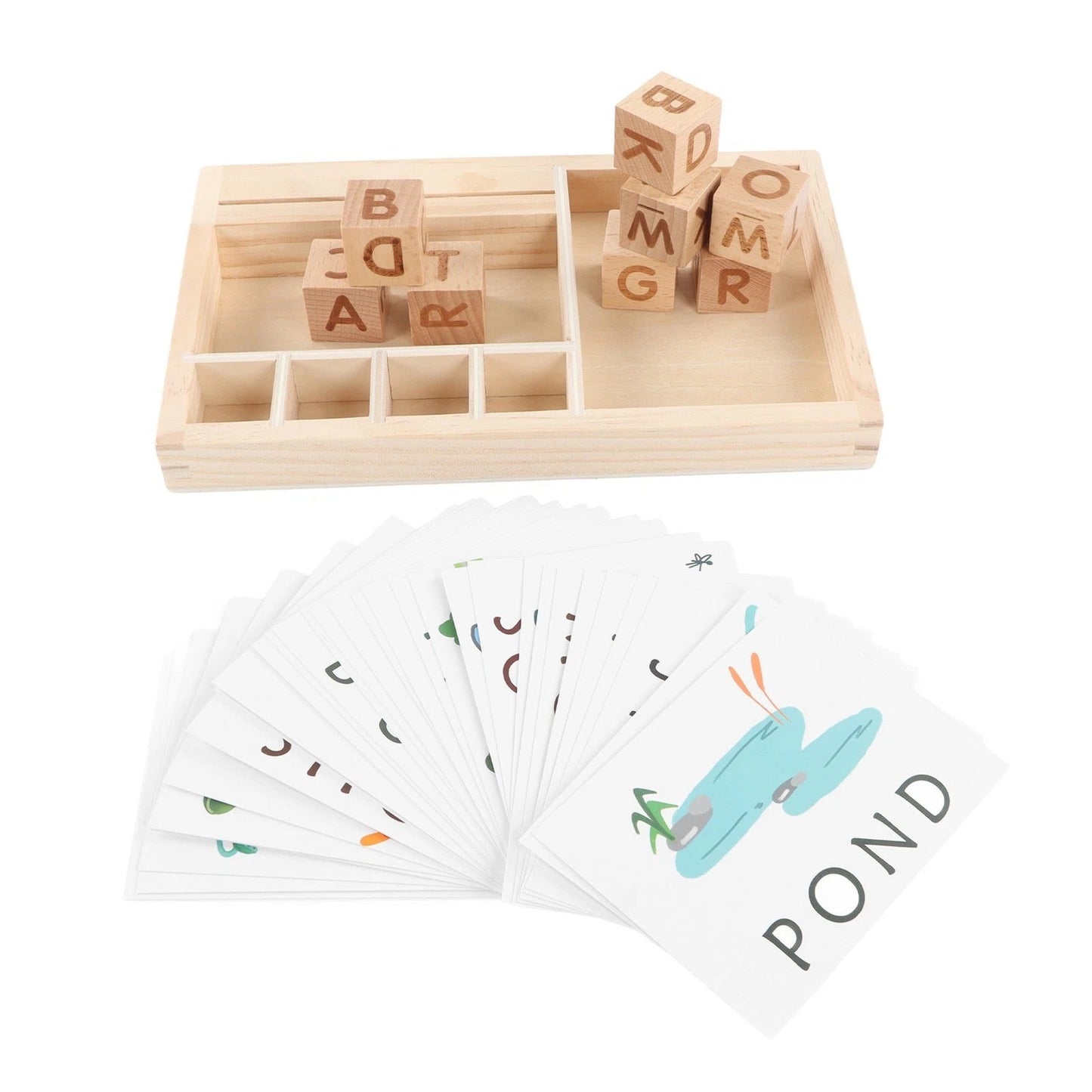 Wooden Alphabet Blocks Spelling Game With Word Cards