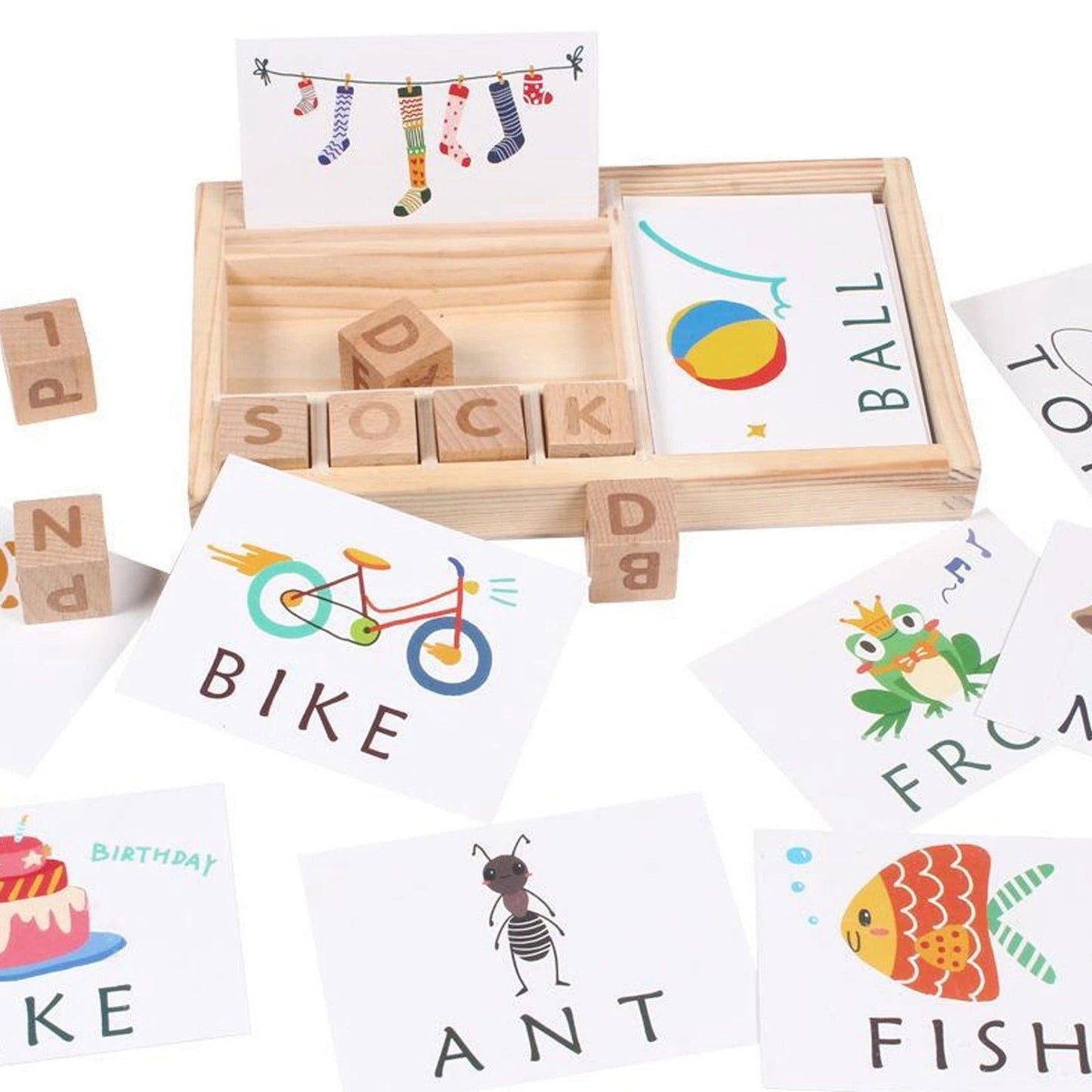 Wooden Alphabet Blocks Spelling Game With Word Cards