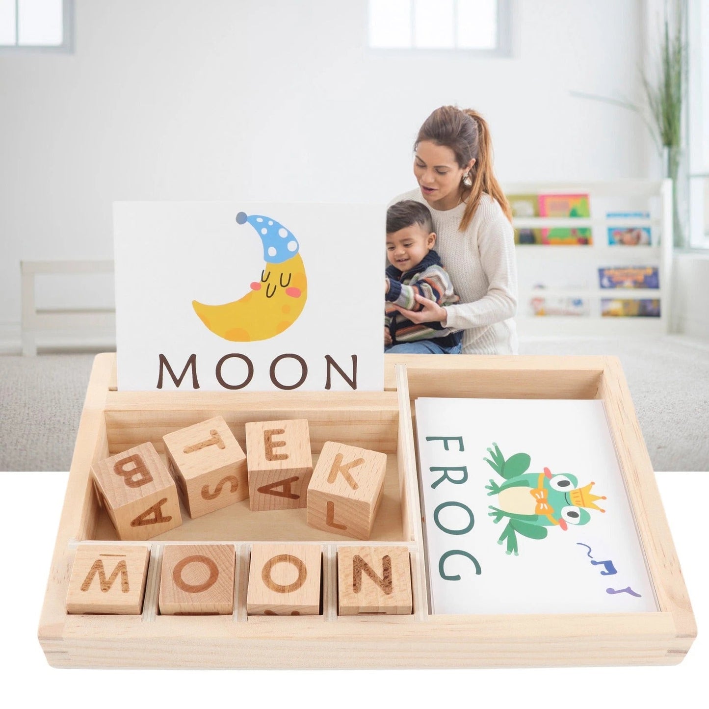 Wooden Alphabet Blocks Spelling Game With Word Cards