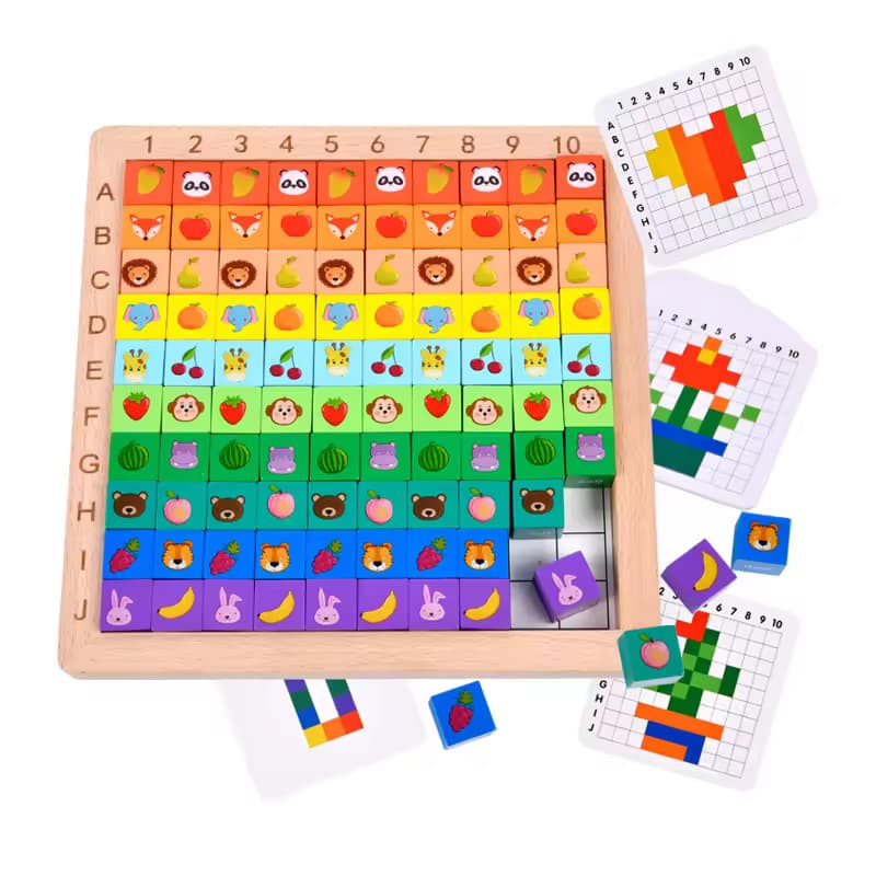 Wooden Multifunctional Building Blocks Puzzle Board With Flash Cards