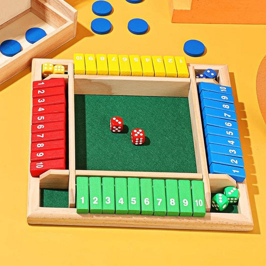 Wooden Shut The Box 4 Players Flaps & Dices Board