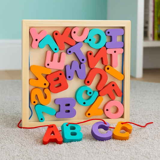 Wooden 3D Alphabet & Numbers Lacing Activity Tray