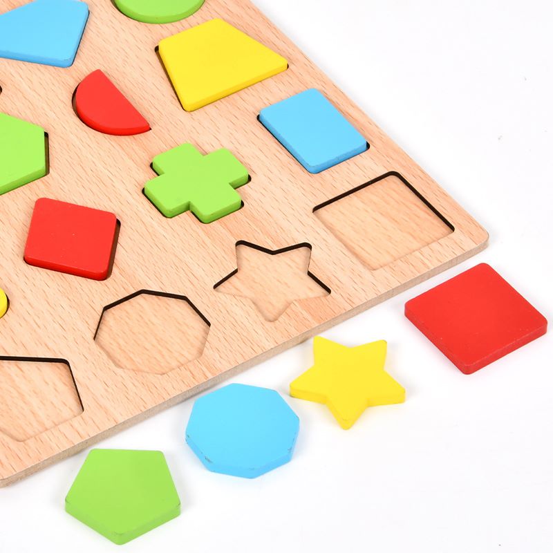 Wooden 3d Multicolor 16 Shapes Sorting Board