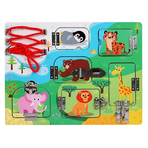 Wooden Door Lock & Lacing Activity Busy Board