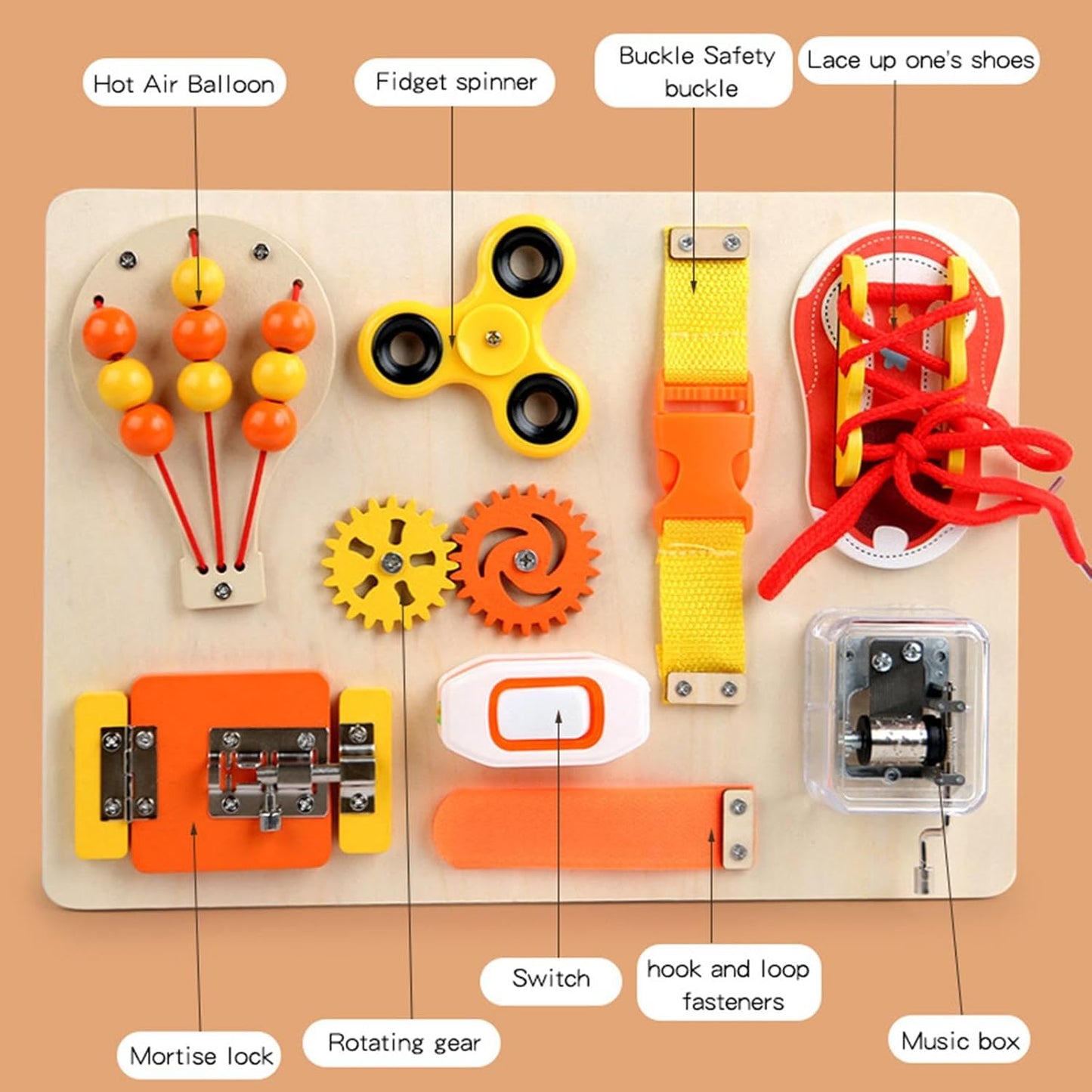 Wooden 9 Function Sensory Activity Busy Board
