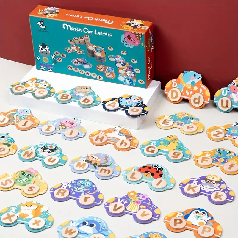 Wooden Match Car letters Cognitive Words Teaching Toy