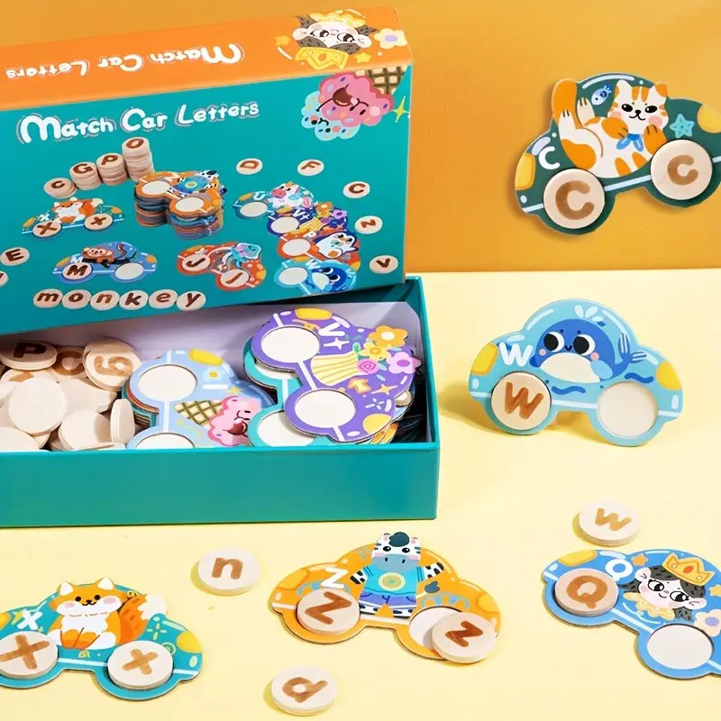 Wooden Match Car letters Cognitive Words Teaching Toy