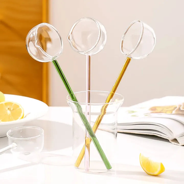 1Pcs High Borosilicate Heat-Resistant Long Handle Glass Spoon