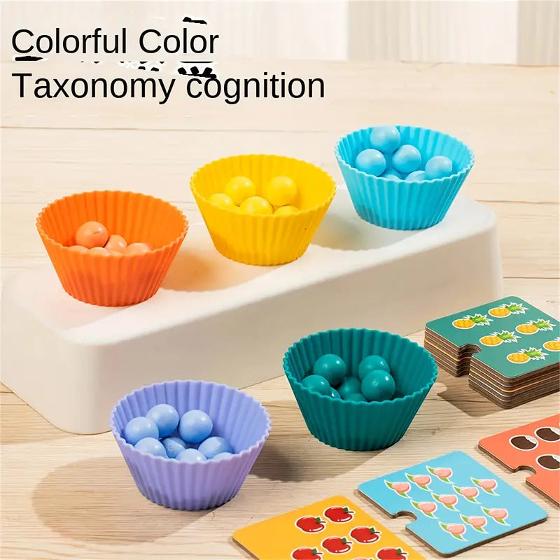 Wooden Montessori Color Beads & Puzzle Matching Game