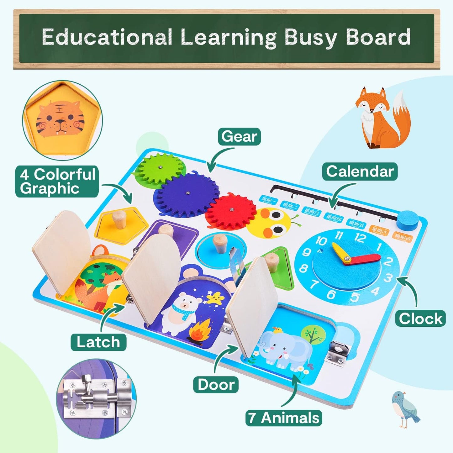 Wooden Multiple Activity Interactive Busy Board