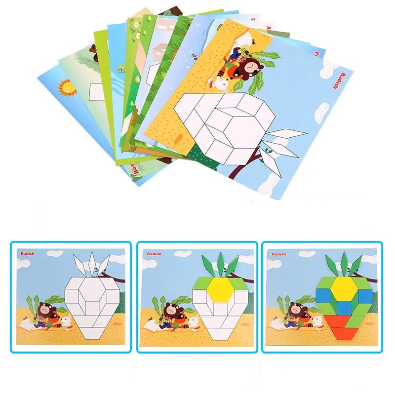 Wooden Geometric Shapes Tangram Puzzle 250 Pcs Set