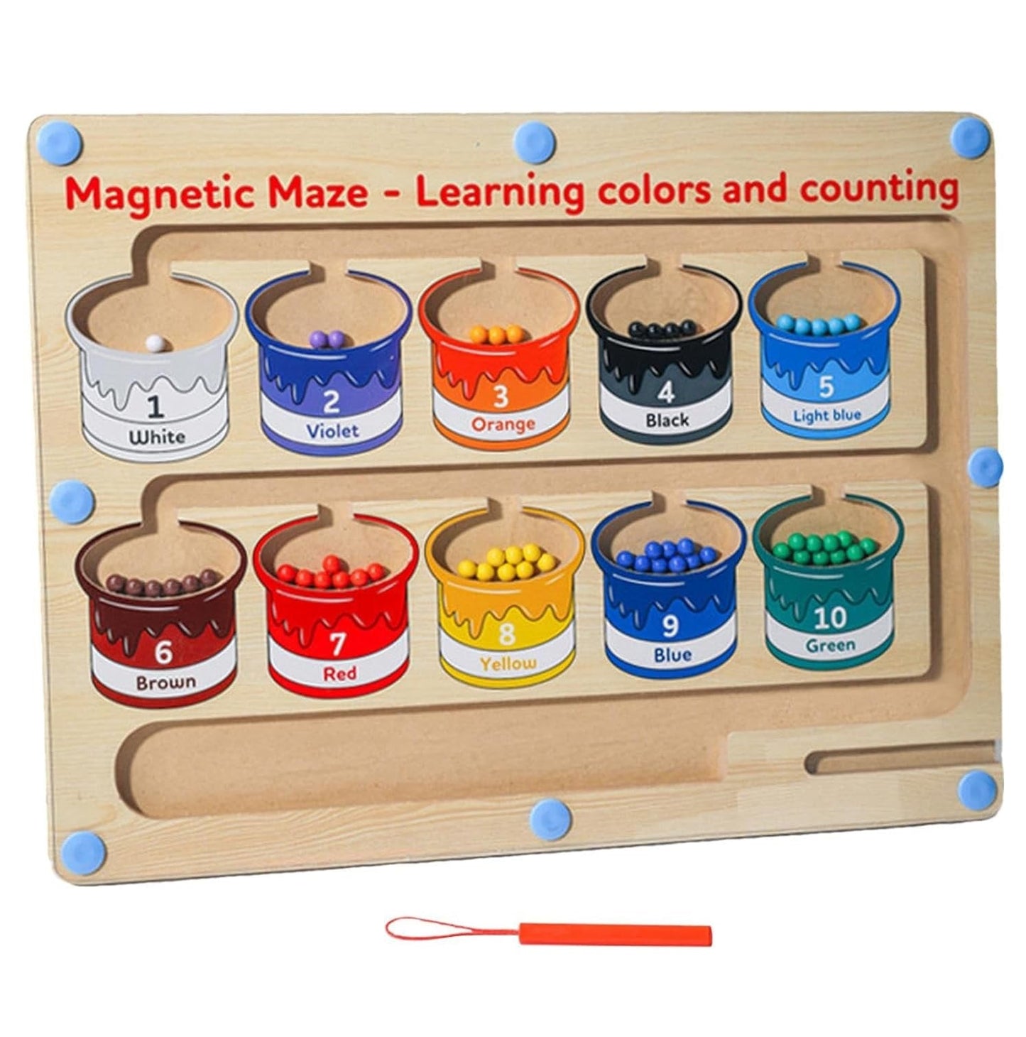 Wooden Magnetic Colors & Numbers Beans Sorting Activity Maze Board