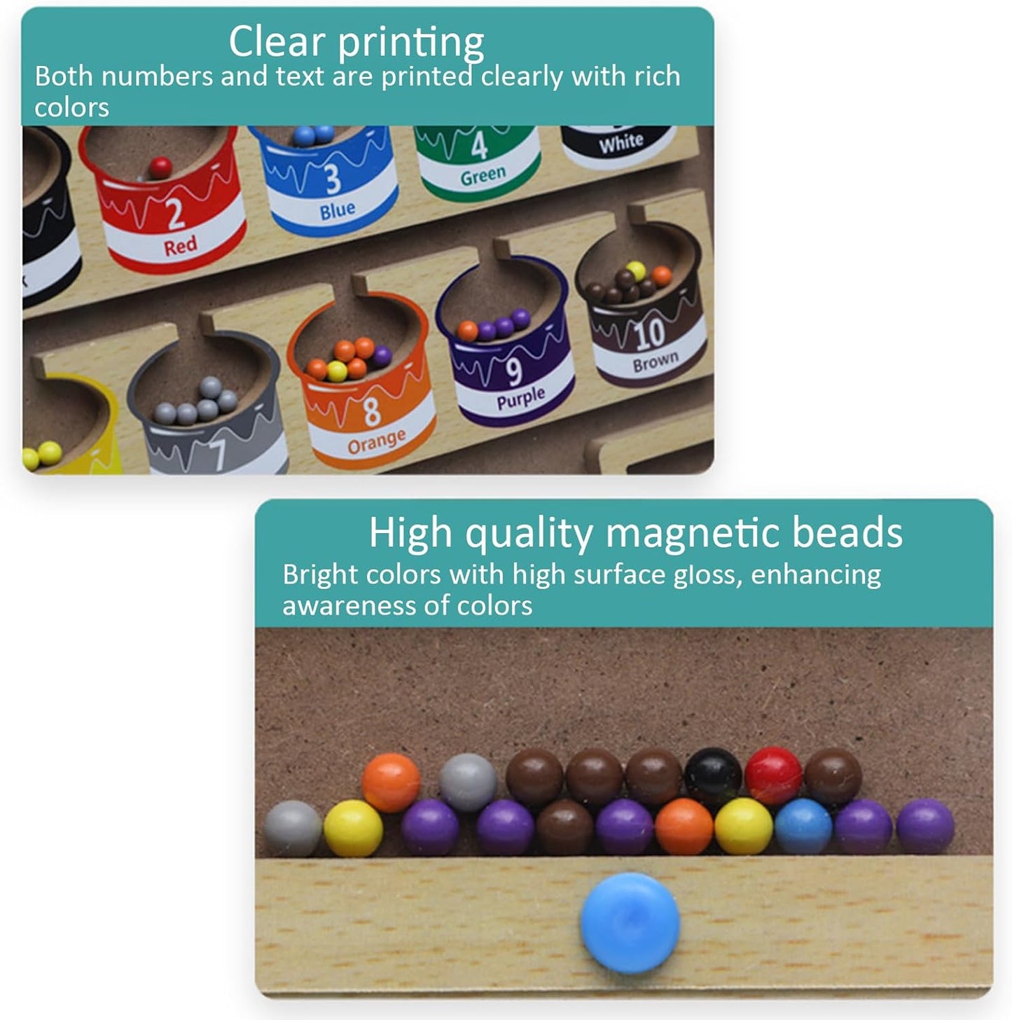 Wooden Magnetic Colors & Numbers Beans Sorting Activity Maze Board