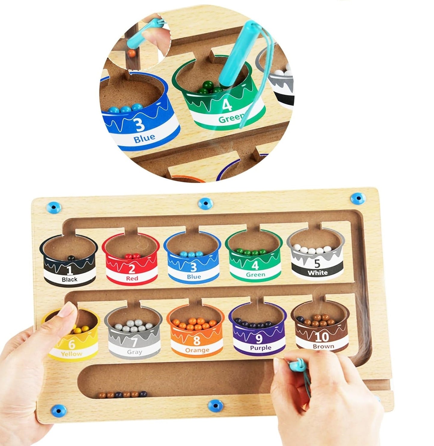 Wooden Magnetic Colors & Numbers Beans Sorting Activity Maze Board