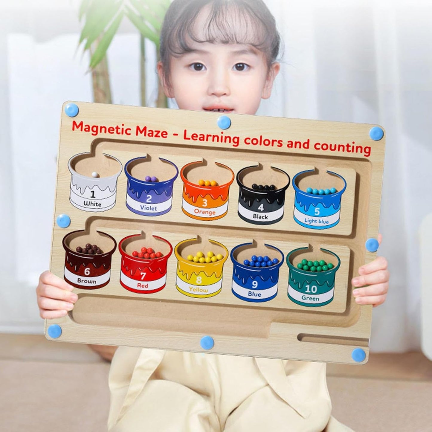 Wooden Magnetic Colors & Numbers Beans Sorting Activity Maze Board